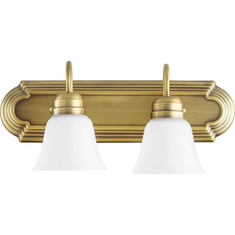 Davian 2 - Light Dimmable Vanity Light, 100 Watt, White Faux Alabaster Glass, Aged Brass w/ Satin Opal
