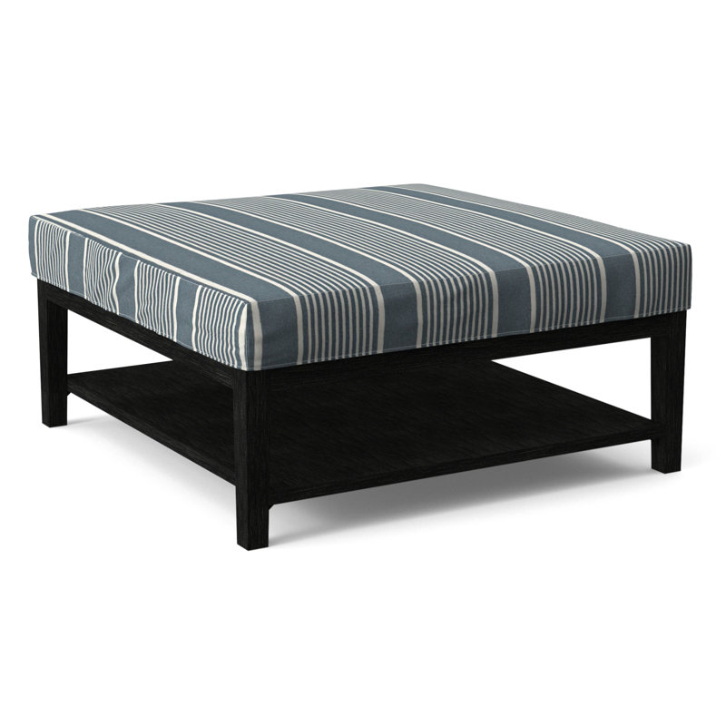 Hammond Square Ottoman, Antique Black Finish, Light Blue Performance Fabric; 0851-55
