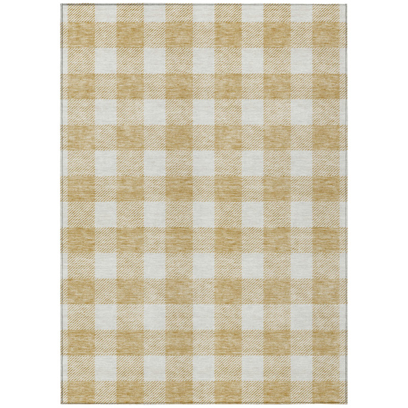 Tapis intérieur lavable à carreaux doré 8 pi x 10 pi HomeRoots