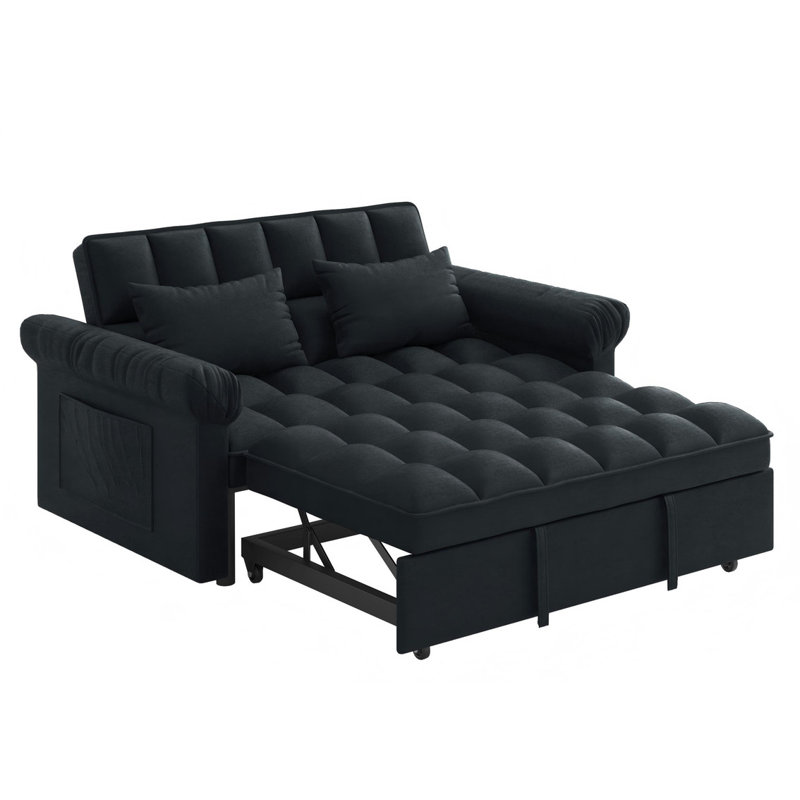Multi-functional Sofas Bed with Pull-out Bed,Loveseats Adjsutable Back, Black