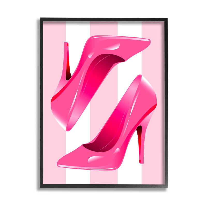 Heels On Pink Stripes par Lil 'Rue, Giclée encadrée noir minuit, H 20 po x l 16 po x P 1,5 po