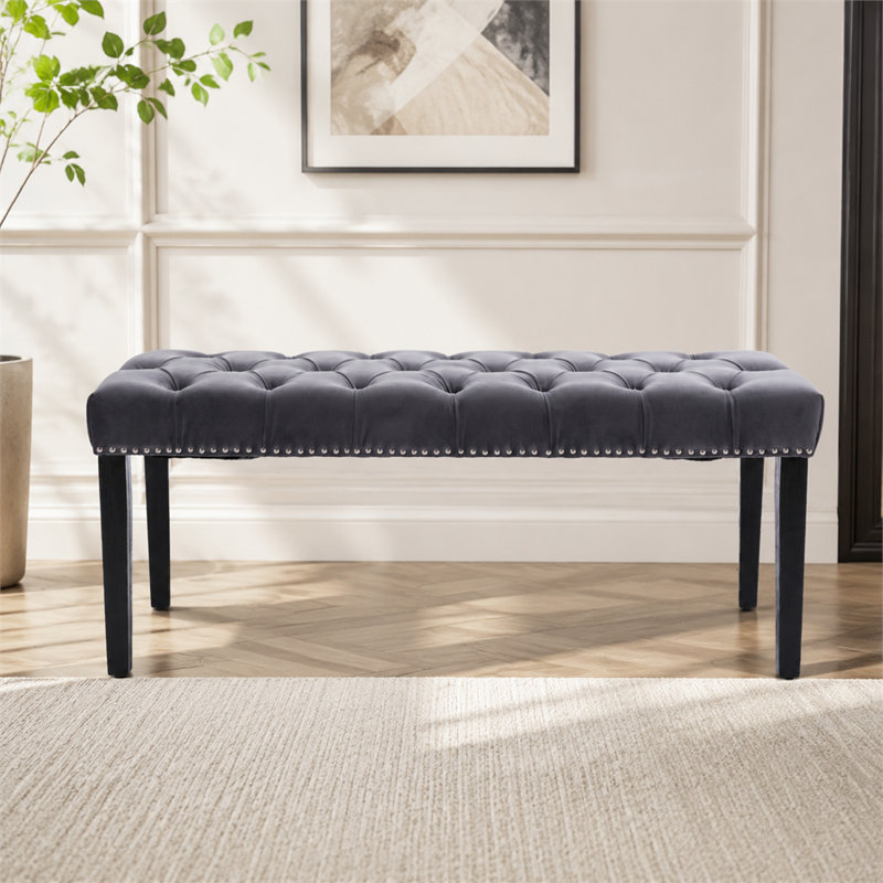 Repose-pieds décoratif en velours gris foncé