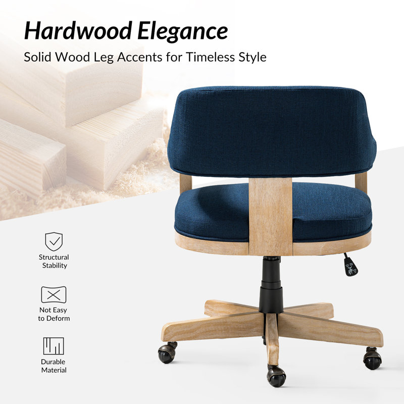 Ackeron Ocean Modern Farmhouse Solid Wood Simple Assembly Swivel Office Chair with Tilt Function, Navy