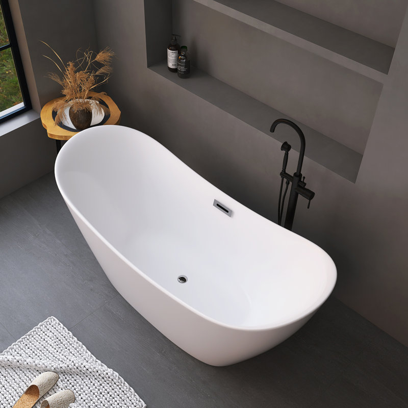 67" Freestanding Soaking Acrylic Double Slipper Bathtub With Center Drain