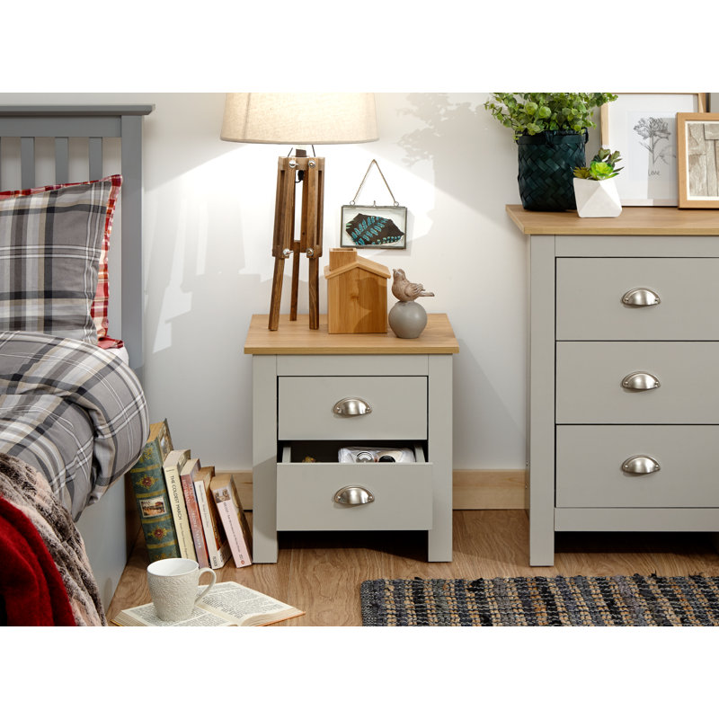 Loretta 45cm W Particle Board / Chipboard Bedside Table, Soft Grey