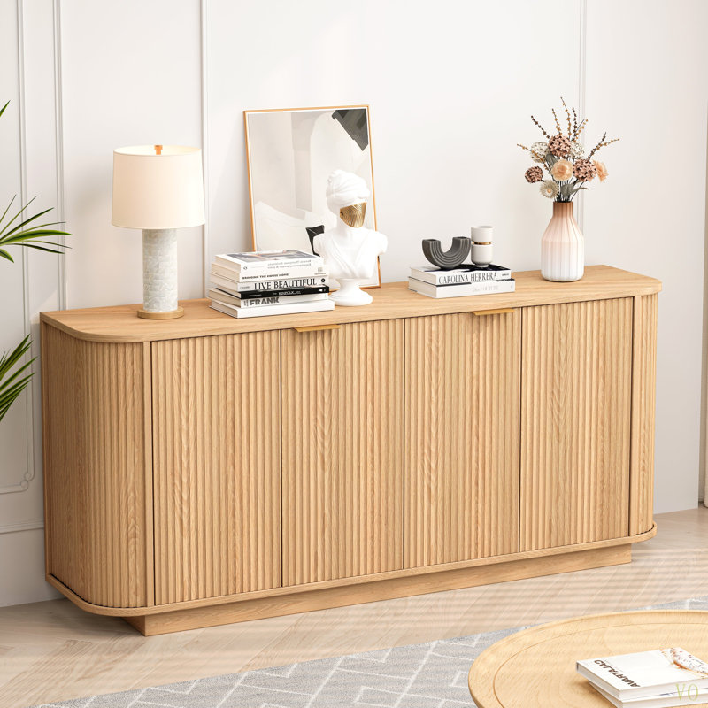 63 " Wavy Storage Sideboard, Double-Door Buffet Cabinet With Adjustable Shelves, Suitable For Kitchen, Living Room, Hallway - Versatile Storage