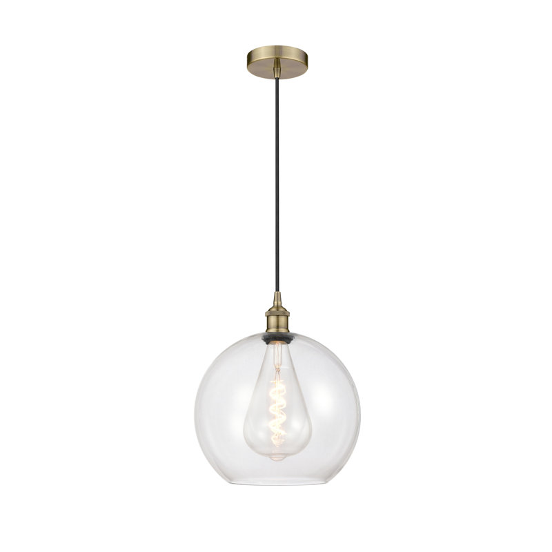 Luminaire suspendu simple à 1 lumière Ralph, Laiton antique, Transparent, H 13,63 po x l 11,75 po x 11,75 po