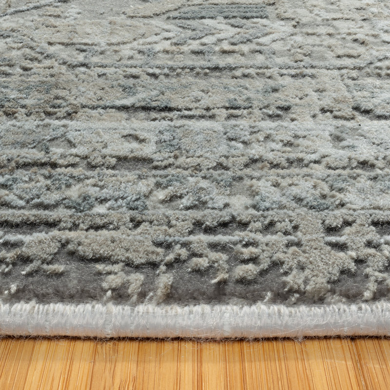 Gray and Taupe Viscose Acrylic Runner Rug with Fringe