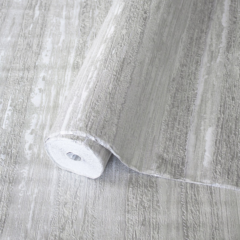 Papier peint brillant à rayures horizontales brillant, Argent argent
