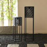 Oversized Black Metal Cutout Pattern Solar Powered Outdoor Floor Lantern