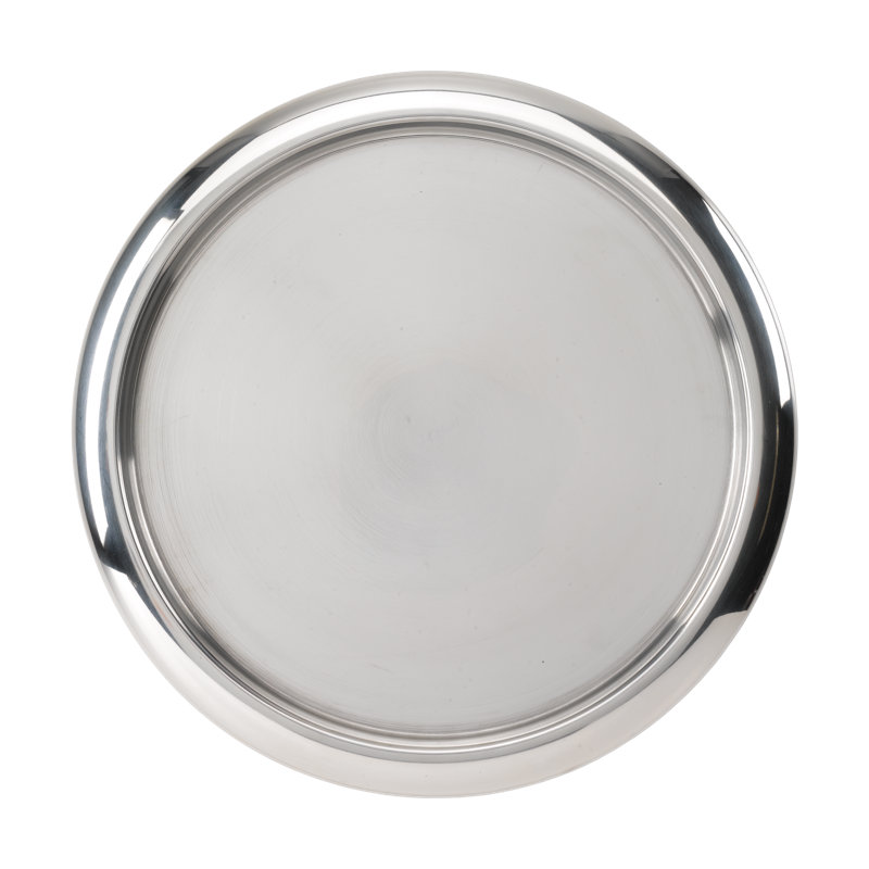 Grand plateau de service rond antidérapant amovible de 16 po en acier inoxydable poli, H 1 po x l 16 po x P 16 po
