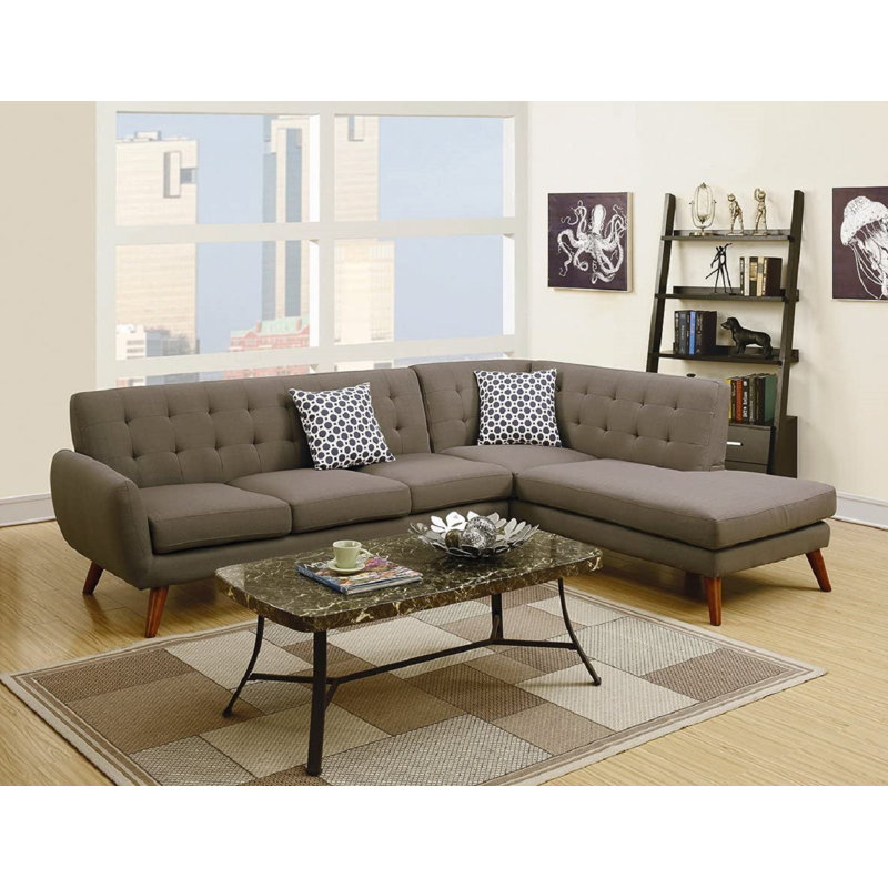 Sectional with Right Hand Facing Chaise, Gray Polyester Blend