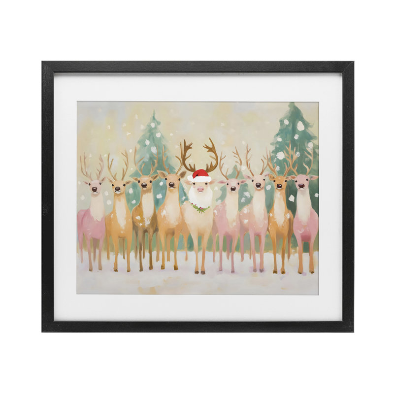 «Pastel Santa's Reindeer», reproduction encadrée sous verre, design par Arlington Prints, H 13 po x l 16 po