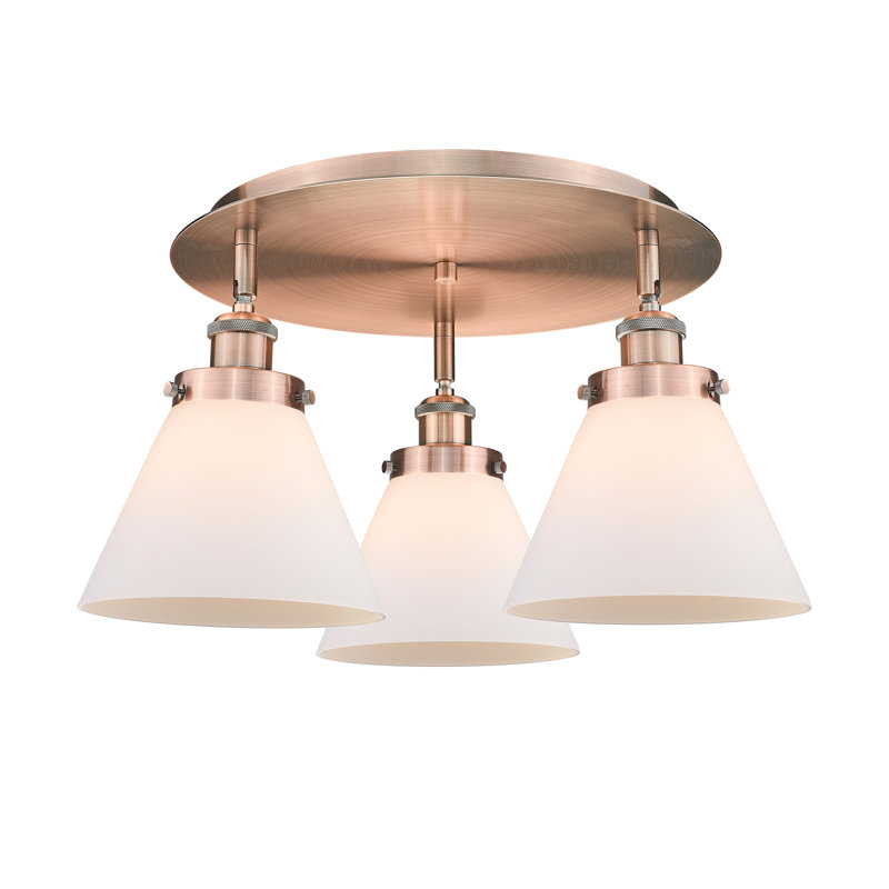 Plafonnier encastré 3 lumières Cone, Blanc mat, Cuivre antique