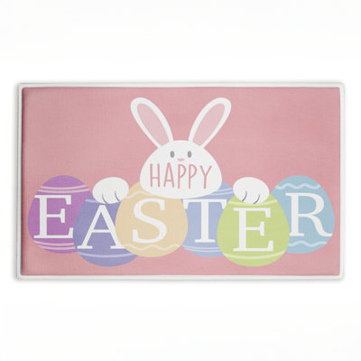 Happy Easter Bright Eggs Printed Plush Bath Mat and Bath Rug, design by Marcus Prime, 18"x30"