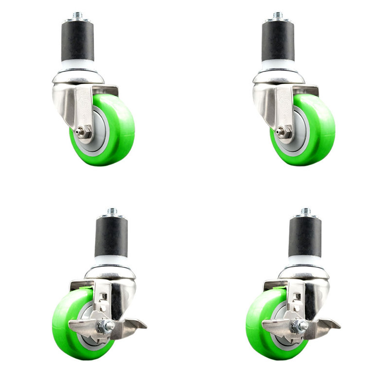 Ensemble de roulettes extensibles 3,5 pouces à pivot pivotant 3,5 pouces 1 1/7 / 8 pouces, Vert