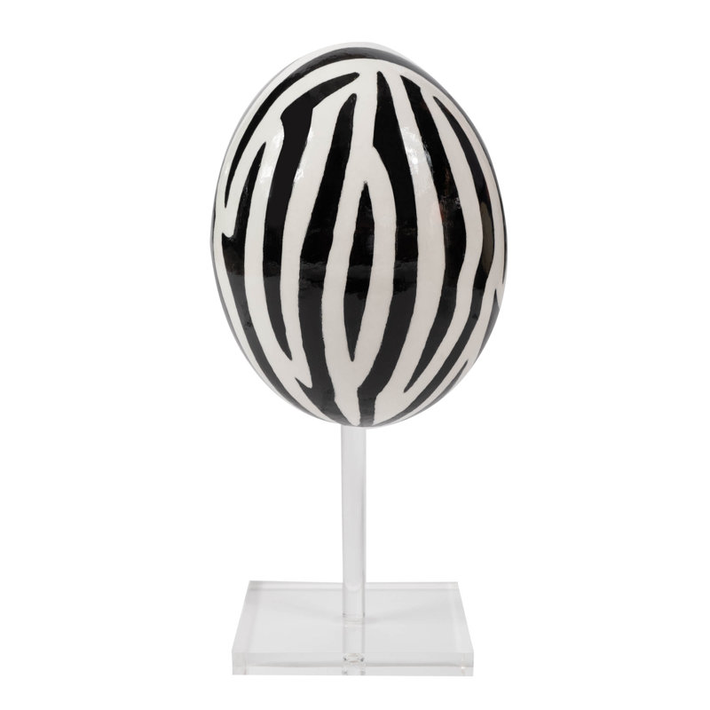 Painted Ostrich Egg Sculpture, Black/White