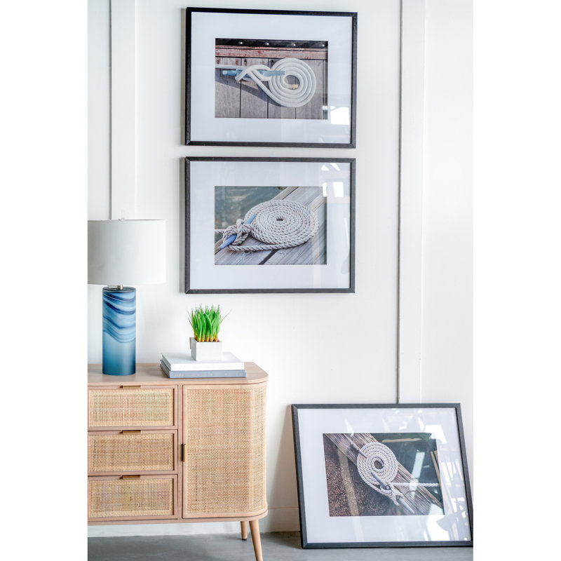 Décoration murale en corde Elvina 30 po x 24 po avec cadre noir, 3 pièces pour la maison, le salon, la chambre à coucher, le bureau, blanc et noir, zone de décoration en plastique synchronisée, suspension pour salle à manger