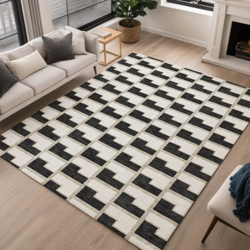 Machine Washable Indoor/Outdoor Lipman ACN2416 Geometric Rug, Rectangle 10' x 14'