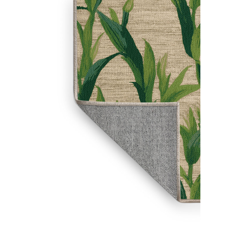Washable Day Lily Shoots Vegetables Area Rug, Round 7'