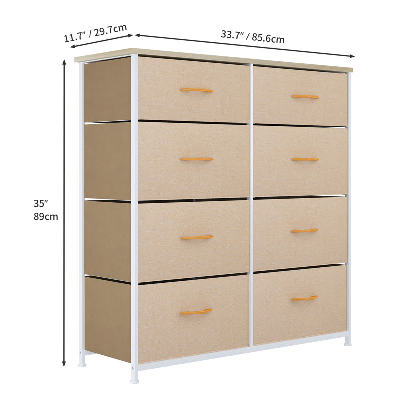 8 Drawer  Chest of Drawers 85.6cm W Bedroom Drawers, Khaki