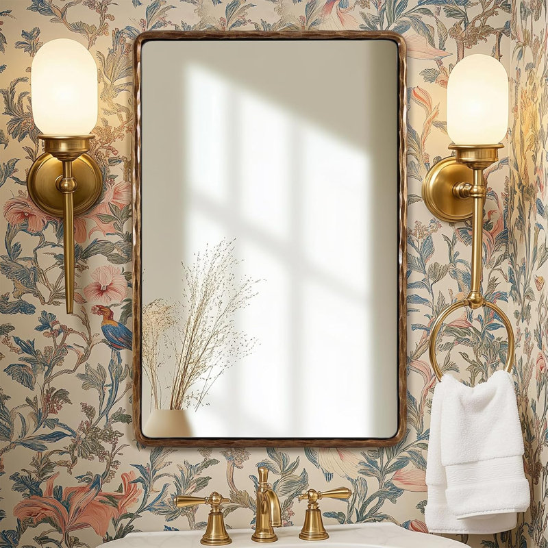 Miroir mural brun Brunge Miroir de salle de bain rustique, 30 po x 22 po, Laiton forgé