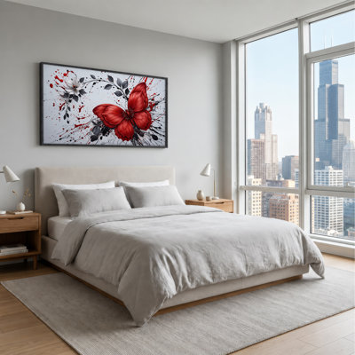Red Flower And White Blossom With Black And Red Paint Canvas Wall Art