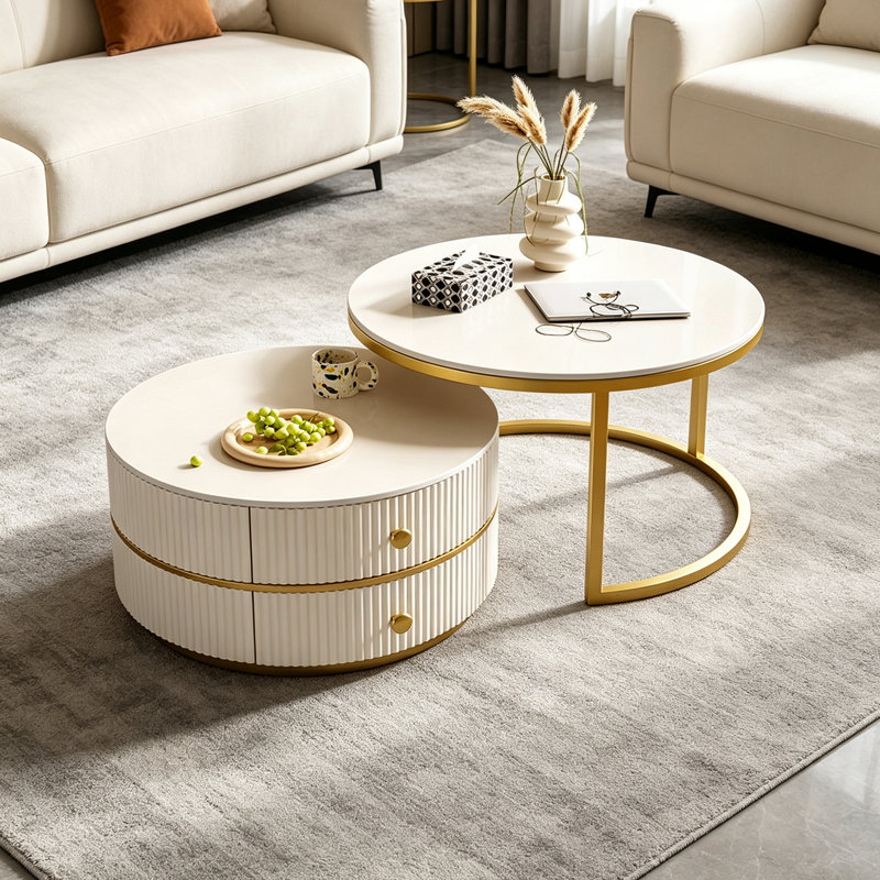 Destrey, H 17,71 po x L 23,62 po x l 23,62 po, Blanc, Doré / Blanc