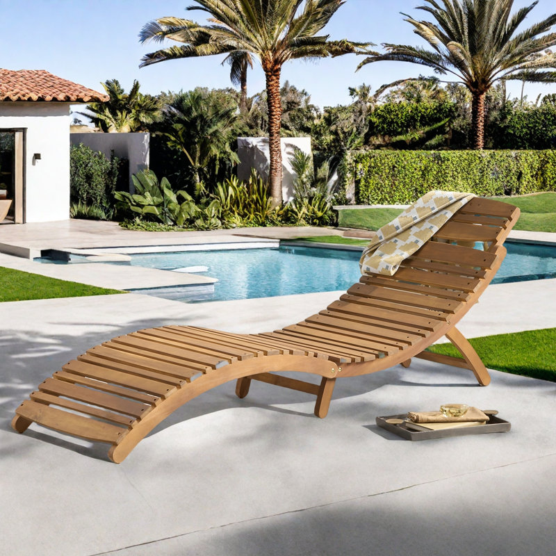 Chaise longue pliante en bois d'acacia - utilisation à l'extérieur / patio, sans assemblage, Patine brune