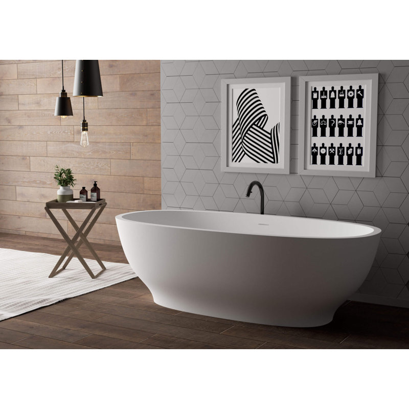 Baignoire autoportante ovale blanche à surface solide Ruvati 69 po EpiStone