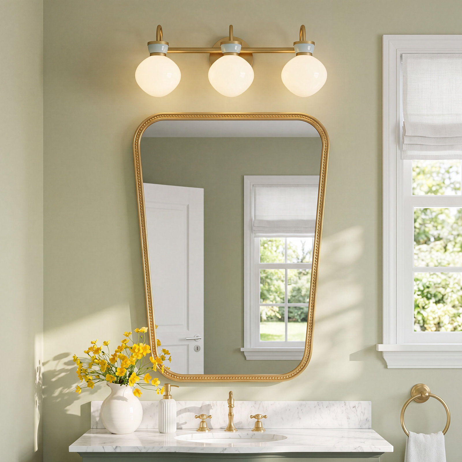 3-Light Opal Glass Bath Sconce, Bronze