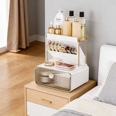 2-Tier & 1-Drawer Bathroom Counter Organizer | Amber Makeup Vanity Storage For Small Spaces & Daily Essentials