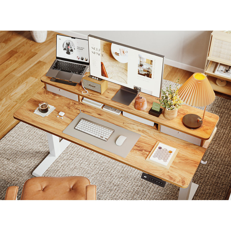 Bureau pour travailler debout à hauteur réglable, H 47,24 po x l 47,24 po x P 23,63 po, Rustique clair / blanc