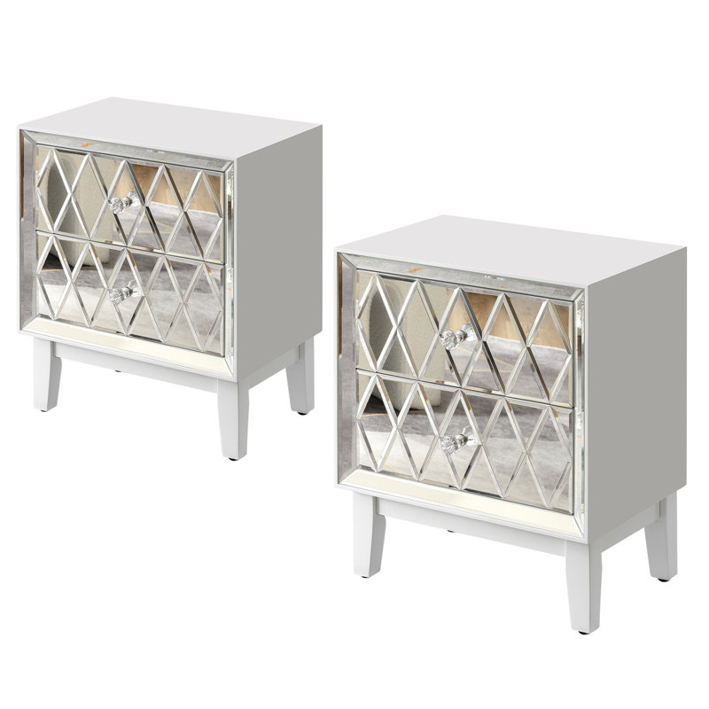 Petite table de chevet 2 tiroirs Yolanta, Blanc