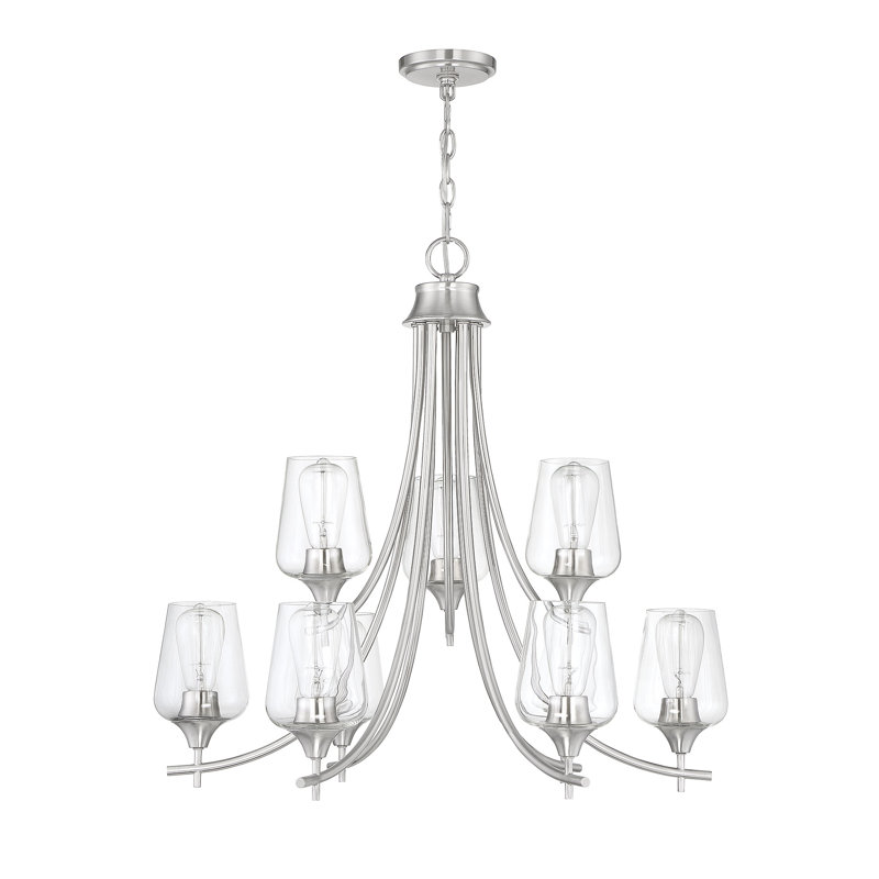 Lustre à niveaux 9 lumières Breena, Nickel satiné