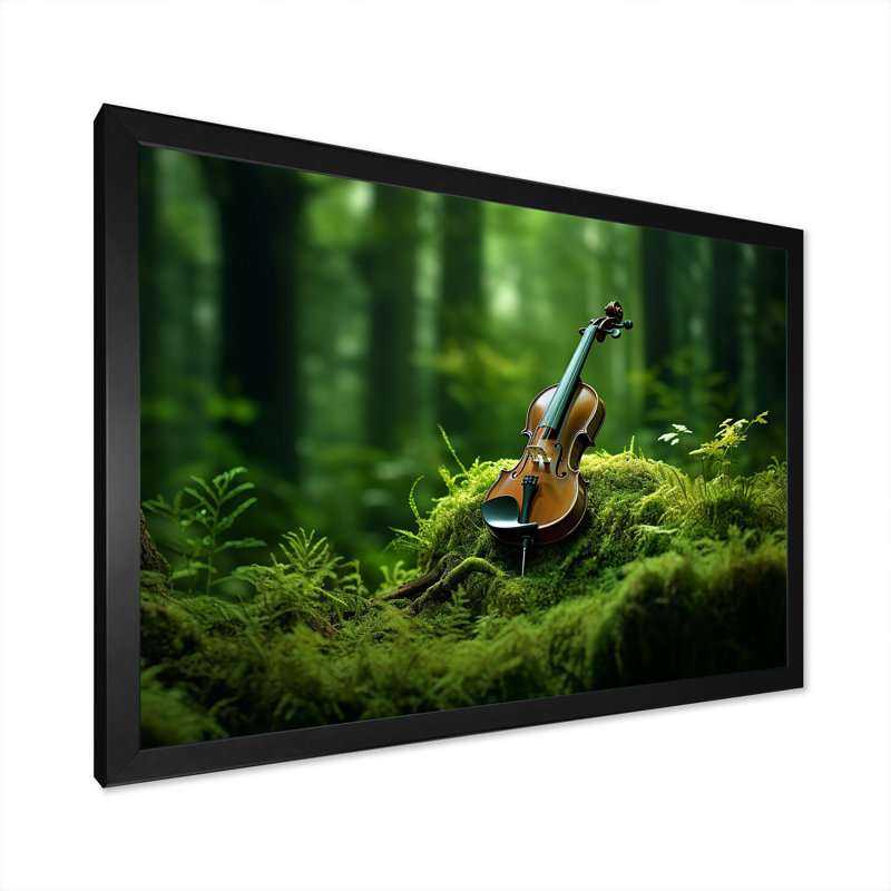 «Violin Verdure In The Forest IV», reproduction sur toile, Cadre simple noir, H 16 po x l 32 po x P 1 po
