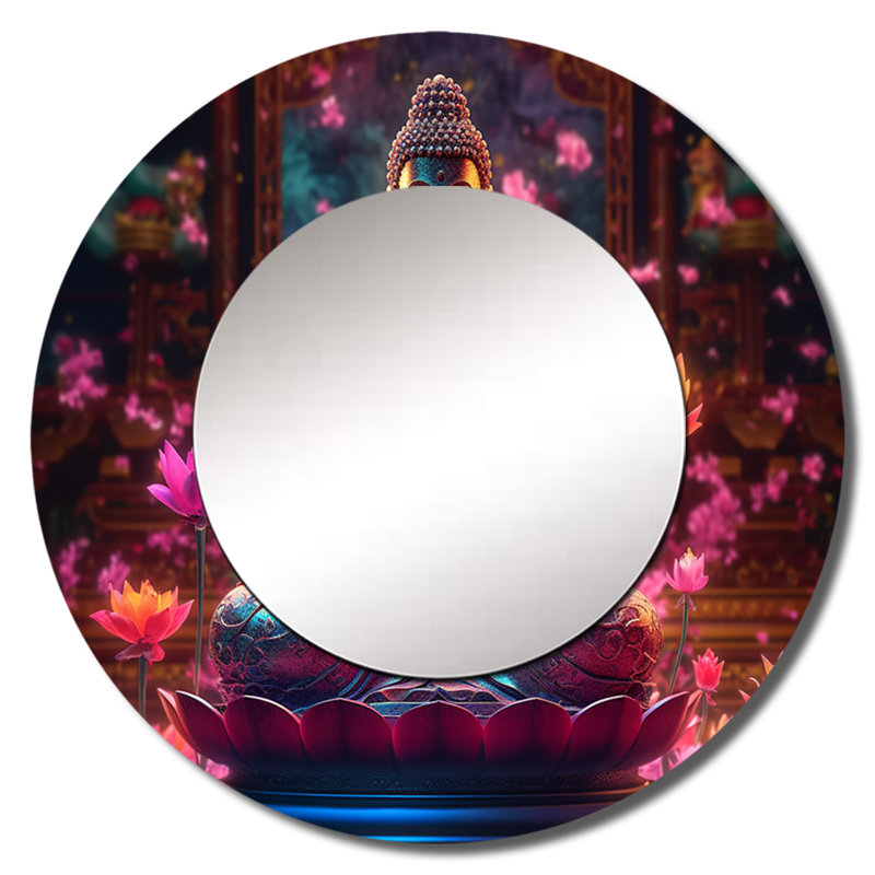 Pompéa Starlight Buddha I - miroir de paysage, miroir mural décoratif rond traditionnel, impression d'art en métal
