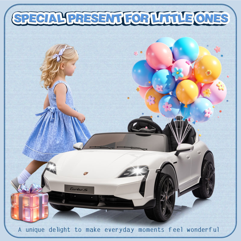 Jouet pour enfant à pile sous licence avec batterie de voiture 24V avec télécommande Tay Tay Turbo Turbo de 24 V, Blanc