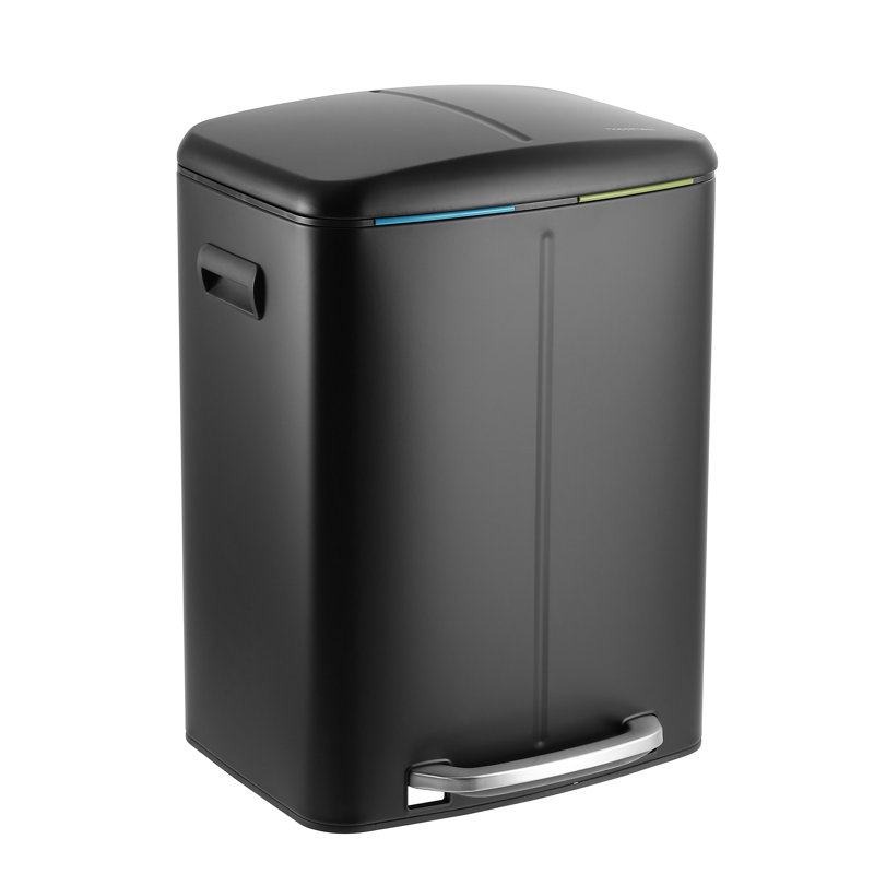 Step On Multi-Compartment Trash/Recycling Bins - 10.6 Gallons, Black