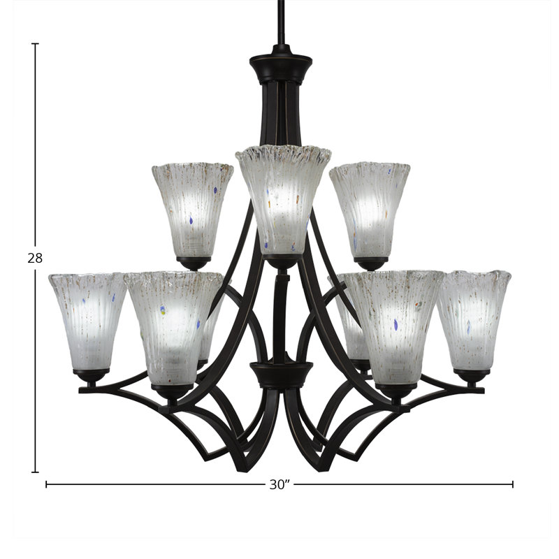 Lustre 9 lumières Zilo présenté en finition granit foncé avec verre givré cannelé de 5,5 po, Granit foncé