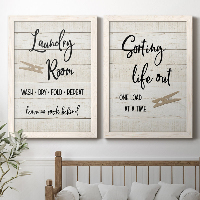 Laundry Pin I - ensemble de 2 reproductions d'art textuel, Toile encadrée, H 31,5 po x l 47 po, Blanc