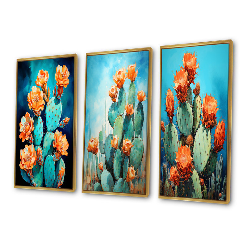 Bleu cactus et bronze brossé, Cadre flottant doré, H 32 po x l 48 po