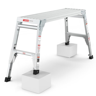 Aluminum Work Platform Large Size Step Stool Folding Portable Work Bench 40"  Width Telescopic Feet 22" -27.5" Height Adjustable