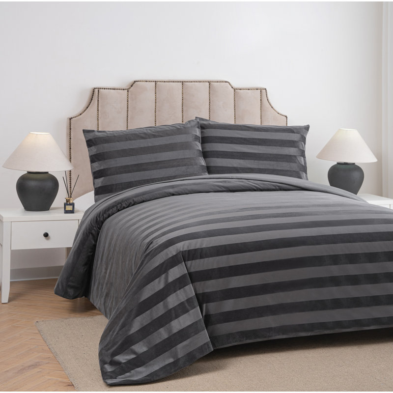 Velvet Standard Striped Duvet Cover, King Duvet Cover + 2 Pillow Sham