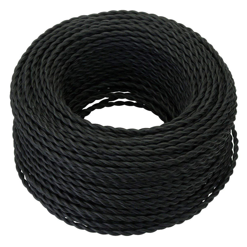 Sonila 3Core Twisted Vintage Coloured 0.75Mm Braided Fabric Flexible Electrical Hight Quality UK Lighting Wire Cable, Black
