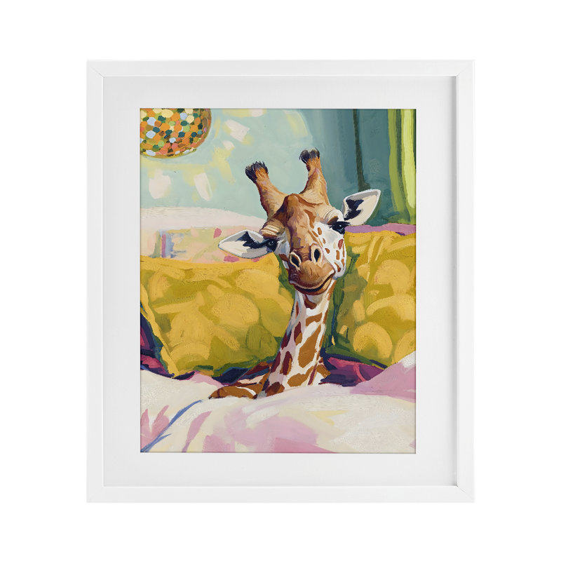 «Cozy Giraffe in Bed», reproduction encadrée sous verre, conception de The Prints Vibe, 16 x 13