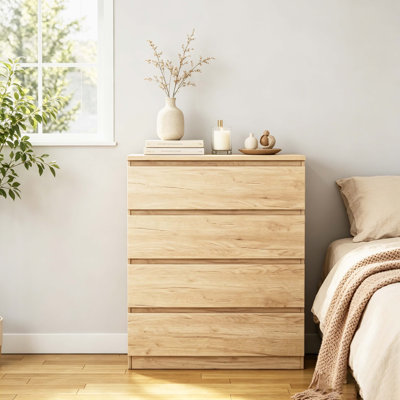 4 Drawer Handle-Free Dresser, Modern Storage Chest of Drawers for Bedroom and Living Room