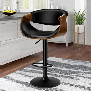 Upholstered Adjustable Height Counter Stool with Solid Wood Frame