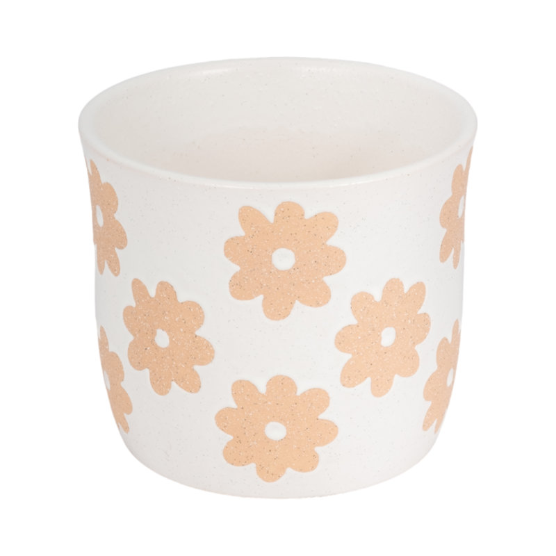 Sagebrook Home 6" Flower Power Planter, Black/White, White Tan