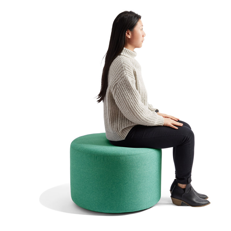 Block Party Upholstered Ottoman, Green Polyester Blend